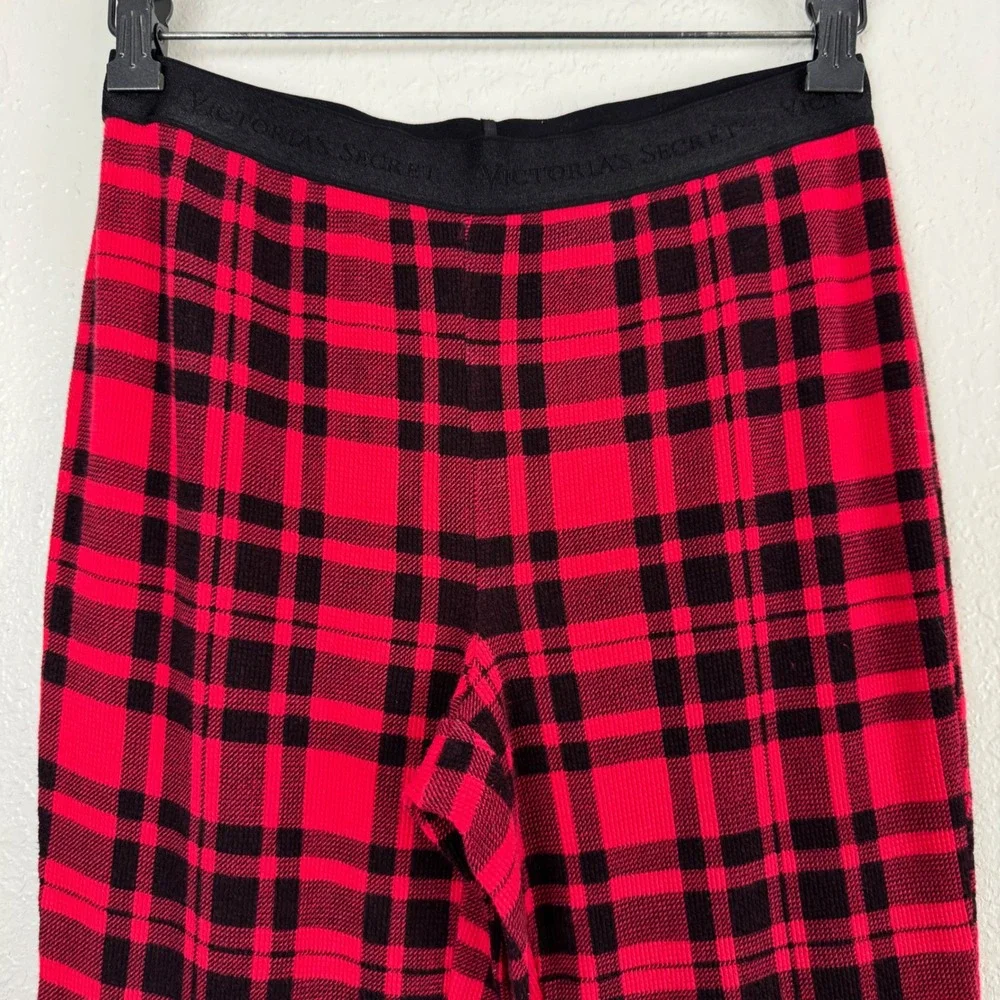Victoria Secret Red Black Plaid Thermal Pajama Set Henley Jogger S